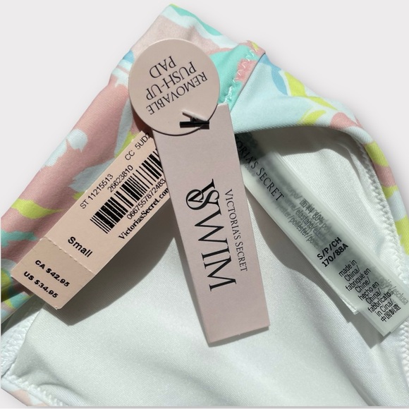 Victoria’s Secret Triangular Bikini Top Size Small Pastel Floral Push Up Padding - Picture 2 of 6